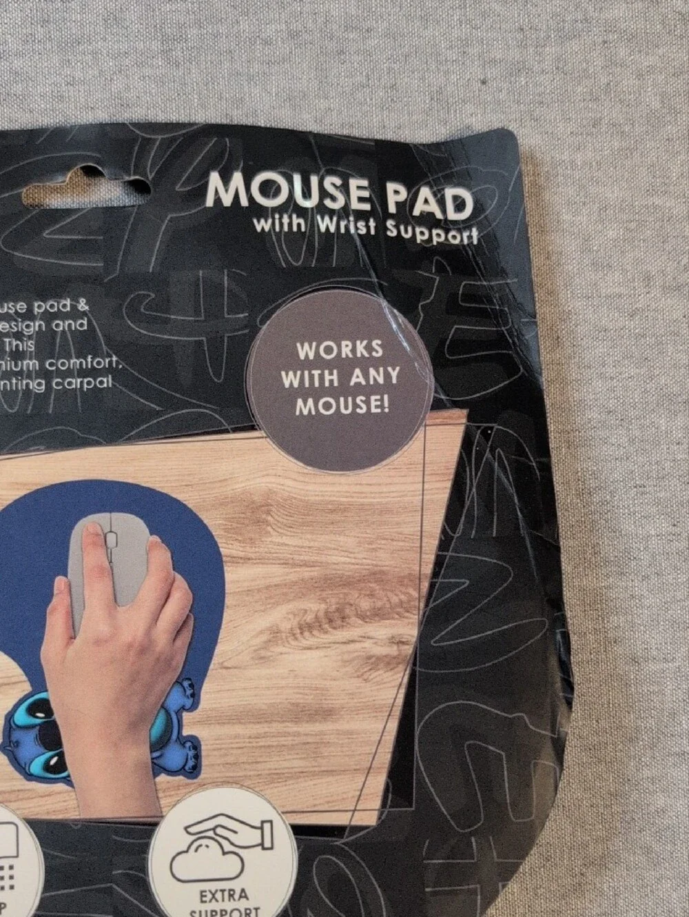 Disney Blue Stitch Wrist Support Mouse Pad with Pink Ear Accents